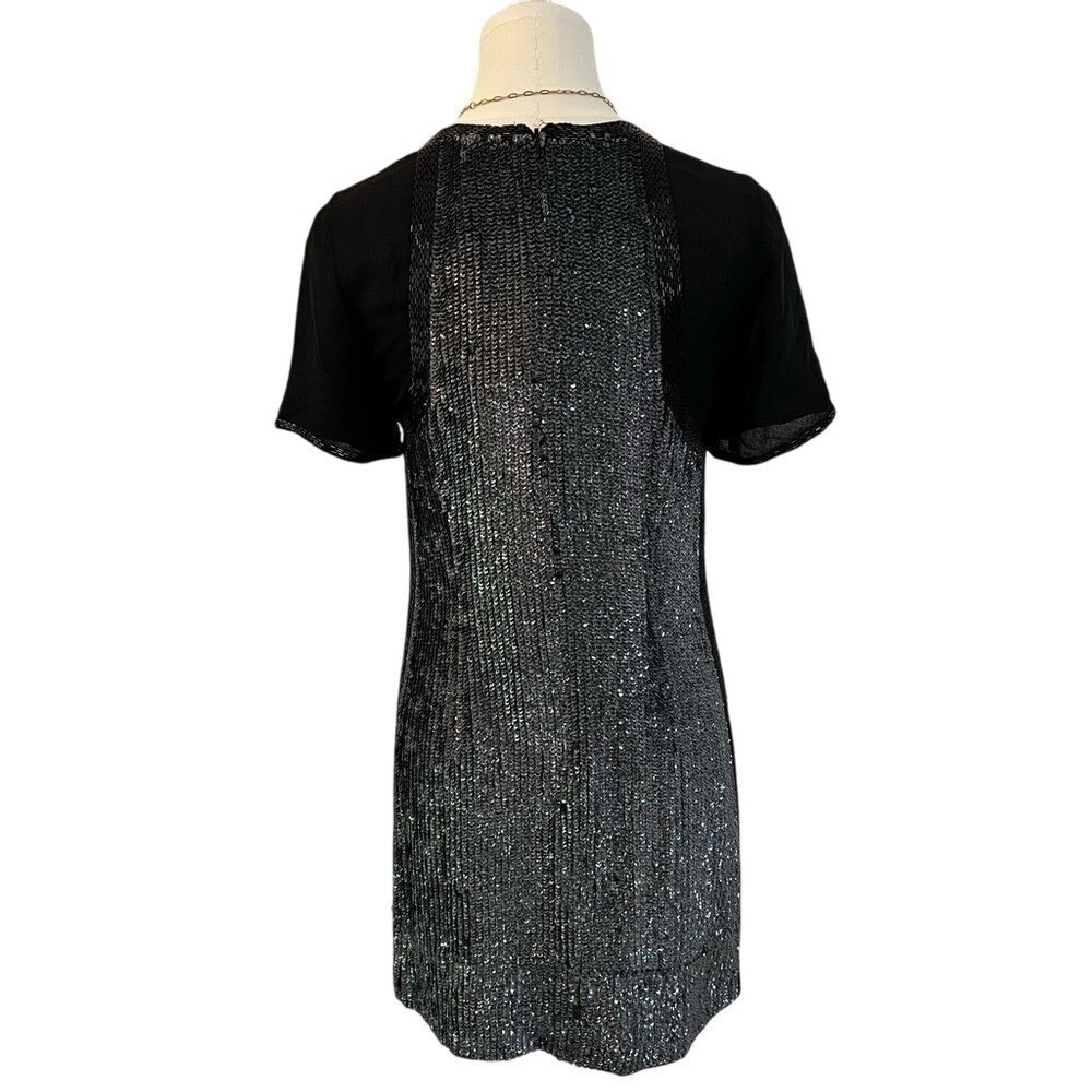 French Connection Sequin Beaded Mini Dress Black Metallic Y2K Party 4 - Picture 6 of 12
